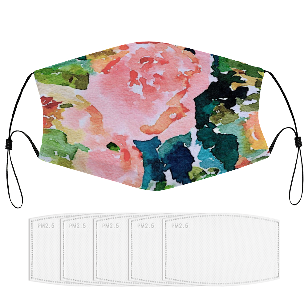 Peach Roses Face Mask  with Filter Element, Multiple Spare Filter Cartridges