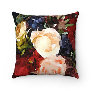 LEE Pillow- Faux Suede Square Pillow + Insert flowers red blue navy wedding decor art painting