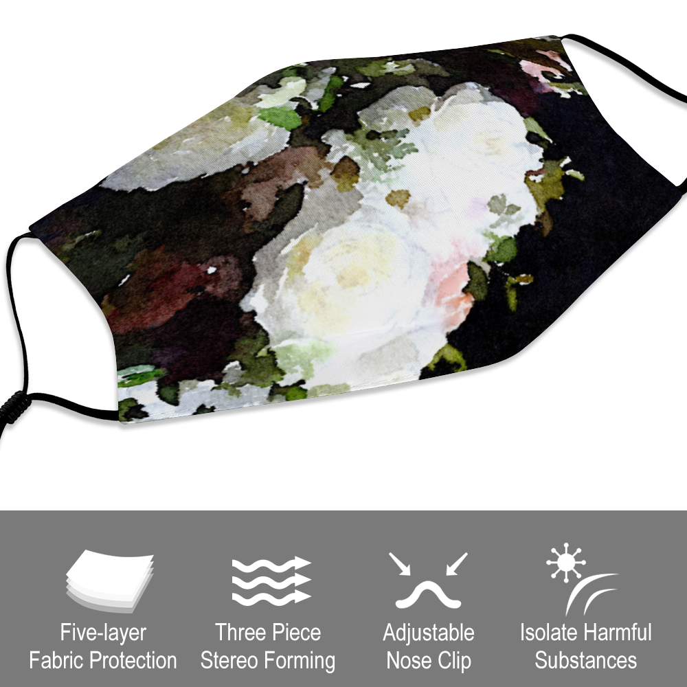 Black and White Floral - Face Masks Dust Mask with Filter Element, Multiple Spare Filter Cartridges